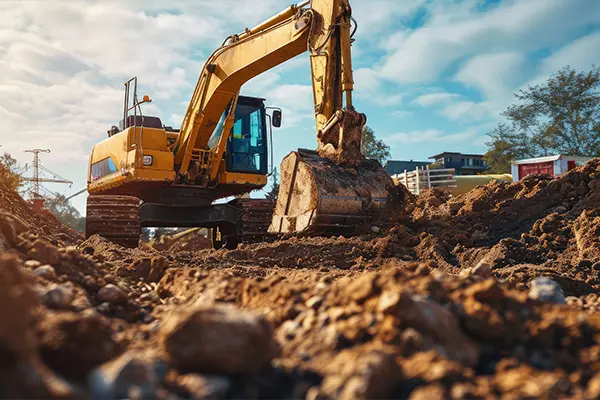 Bagger arbeiten auf der Baustelle während Erdarbeiten